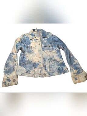 Women's Blue & White Tie-Dye Denim Jacket - Casual Trucker